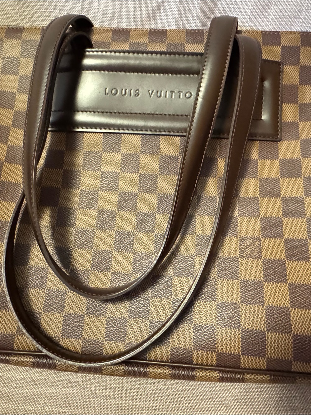 Louis Vuitton Parioli GM Damier Ebene Canvas Tote in Brown and Tan